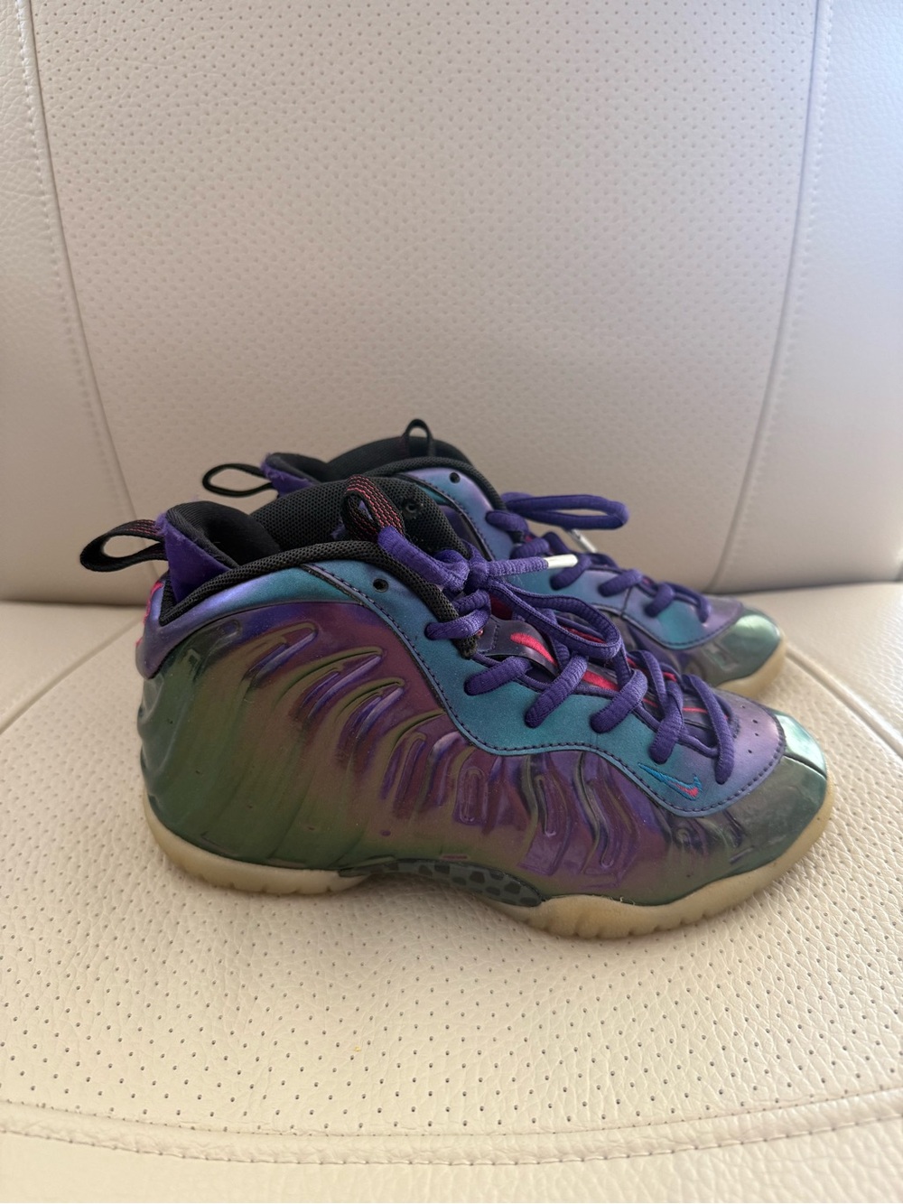 Size 13C - Nike Foamposite Kids Iridescent Sneakers 723946-602
